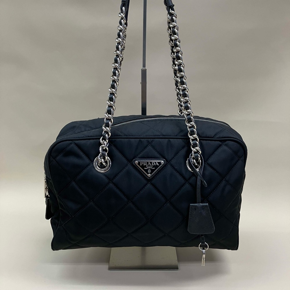 PRADA Impurtunato Nylon Tessuto Shoulder Bag in Antelope Brown and Nero Black